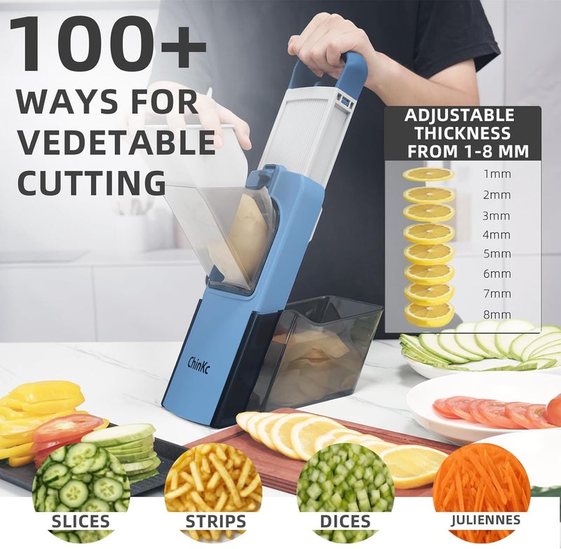 ChinKc Upgrade Safe Mandoline Slicer for Kitchen,Adjustable Vegetable Food Chopper Onion Potato Fries Cutter, Veggie Salad Julienne + Dicer, with Draining basket, Kitchen Chopping Artifact, Gift - Image 3